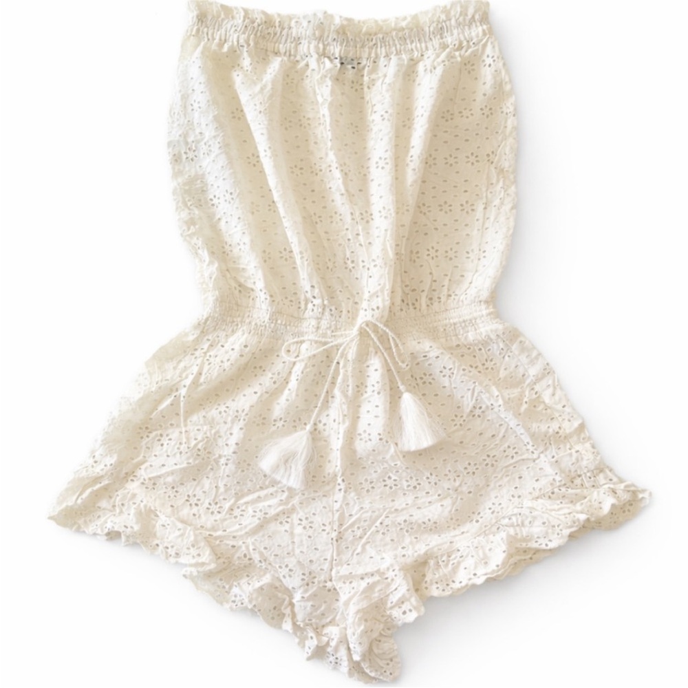 Ralph Lauren POLO Cream Eyelet Strapless Romper | Neutral Minimalist Summer | M - Picture 2 of 7